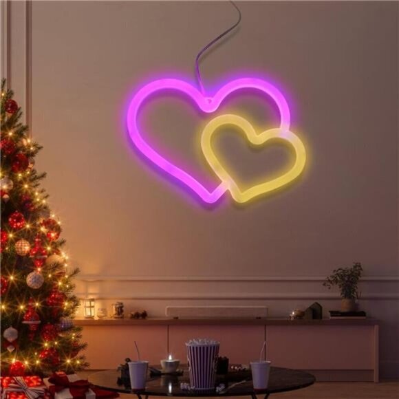 Heart Neon Signs Pink Decorations Lights LED Wall Décor Wedding, Party, Home NEW - Picture 6 of 8